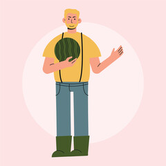 Flat Vector Farmer Illustration