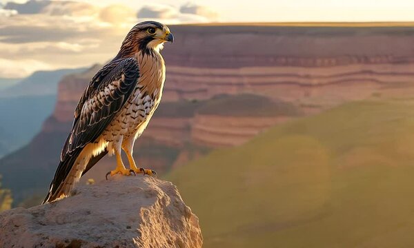 a hawk perched on a cliff edge