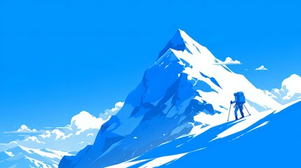 Climber Ascending Snowy Peak