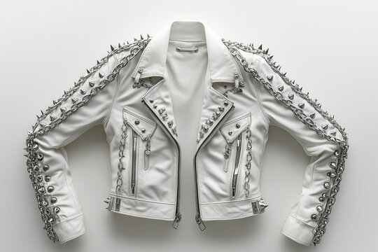 White leather jacket with spikes isolated on white background.