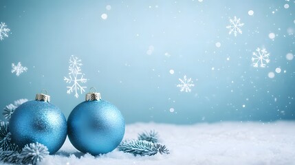 blue christmas background with snowflakes and christmas balls