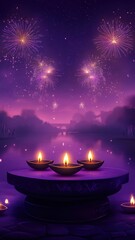Banner design for diwali festival and podium,Diwali light decoration candle with fireworks,Stage,Product display Showcase design sparkle background,Deepavali,Dipavali,3D podium illustration.