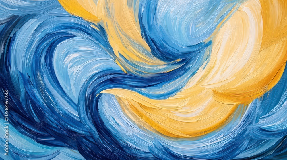 Aufkleber a swirling abstract composition of blue and yellow hues, creating a dynamic visual flow.