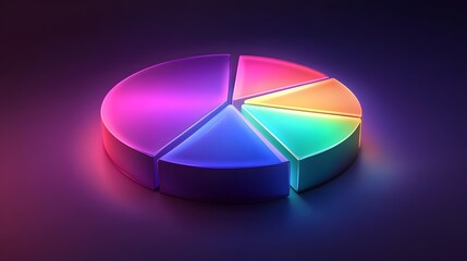 
3D vector pie chart infographic template, semicircle form, divided into nine parts, smooth glowing texture, highly vibrant colors ranging from deep purple to neon green, modern and clean design, high