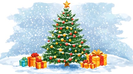 Fototapeta premium Christmas Tree with Decorations And Gift 