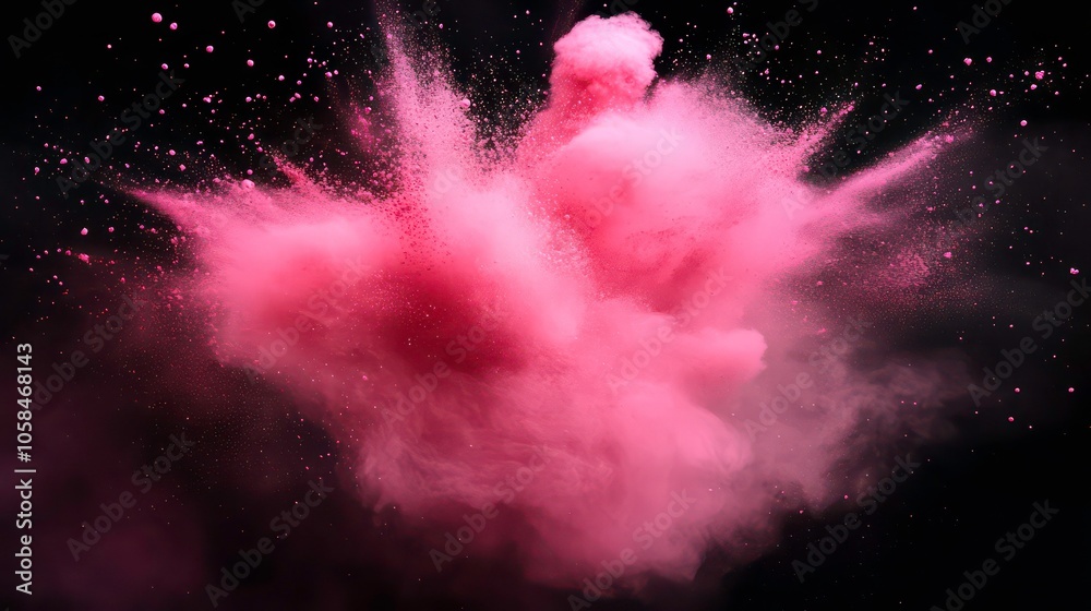 Poster A vibrant explosion of pink powder against a dark background, creating a dynamic visual effect.