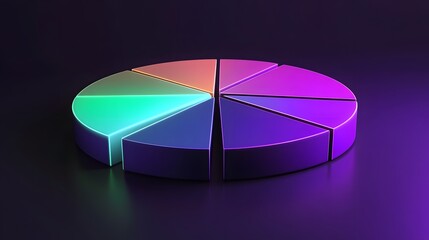 Fototapeta premium 3D vector pie chart infographic template, semicircle form, divided into nine parts, smooth glowing texture, highly vibrant colors ranging from deep purple to neon green, modern and clean design, high