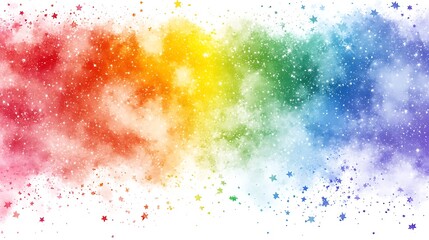 Fototapeta premium Rainbow Watercolor Background with Stars Plain Textured Background for Web Design and Copy