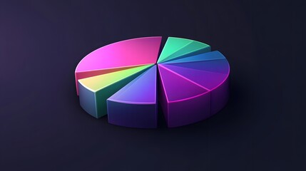 Obraz premium 3D vector pie chart infographic template, semicircle form, divided into nine parts, smooth glowing texture, highly vibrant colors ranging from deep purple to neon green, modern and clean design, high
