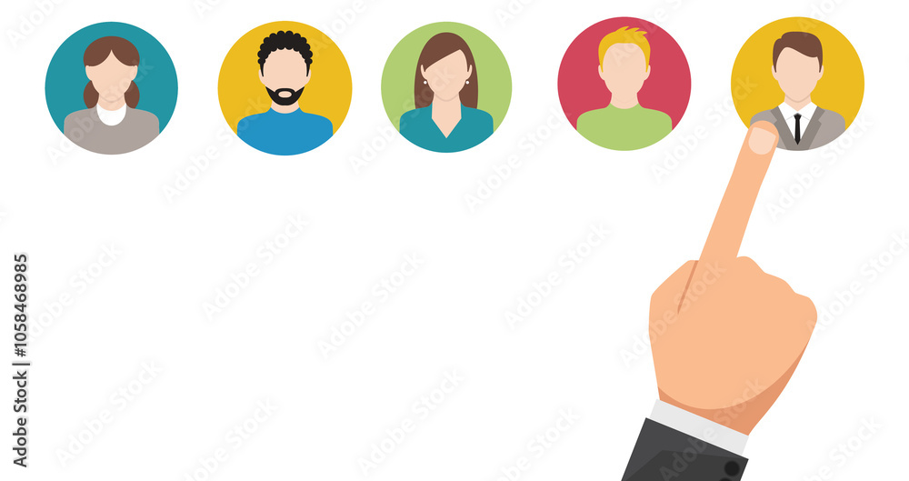 Poster business process management and automation concept with person moving wooden pieces on flowchart dia
