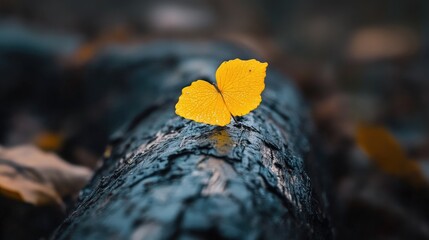 A yellow pipestrelle peacefully rests on a decaying log, highlighting the intricate details of its form. The yellow pipestrelle creates a captivating scene with ample copy space.