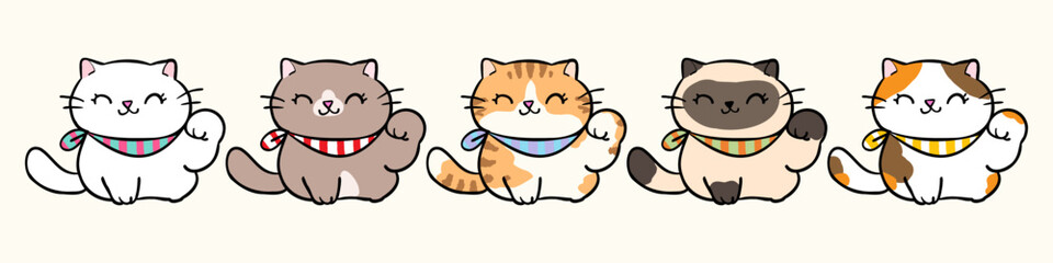 Vector Illustration of Cartoon Cat Characters on Isolated Background