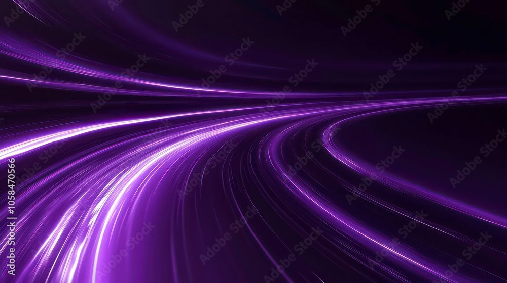 Poster purple glowing background with speed lines and curves, abstract purple business background