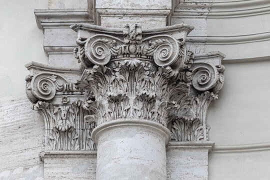 Corinthian column at the Church of Santa Maria in Montesanto (Church of the Artists). Rome, Italy