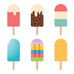 Ice cream popsicle icon set collection in flat style. Tasty dessert vector illustration on isolated background. Sweet eating sign business concept.