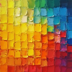 Abstract oil painting with vibrant colors in a grid pattern.