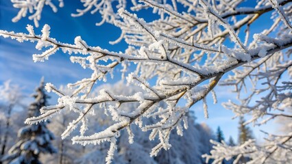 Frozen Tree Branches Close-Up with Glistening Ice