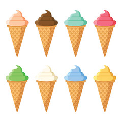 Ice cream icon set collection in flat style. Tasty dessert vector illustration on isolated background. Sweet eating sign business concept.