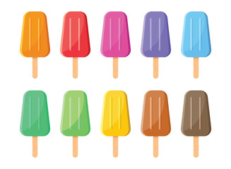 Ice cream popsicle icon set collection in flat style. Tasty dessert vector illustration on isolated background. Sweet eating sign business concept.