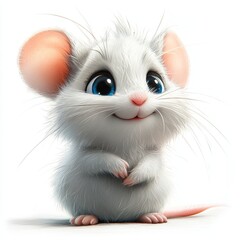 Obraz premium Adorable white mouse with big blue eyes and a cute smile.