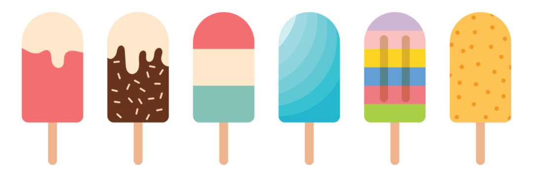 Ice cream popsicle icon set collection in flat style. Tasty dessert vector illustration on isolated background. Sweet eating sign business concept.