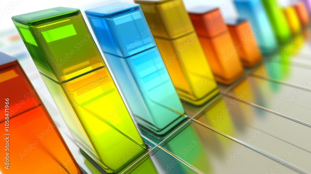 Poster colorful 3d bar graph on reflective surface