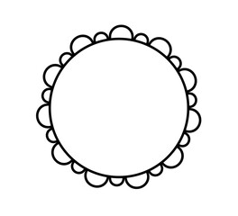 Scalloped edge circle frame. Simple round scalloped border. Fabric lace pattern frame. Repeat cute vintage frill ornament. Texture ribbon. Vector illustration isolated on white background.