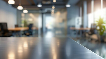 Blurred image of a modern office interior with bright lighting and open spaces, creating a vibrant work environment for business.