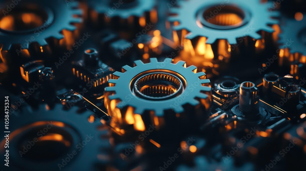 Poster rpa technology concept. gears icon on screen. business and industrial process automation