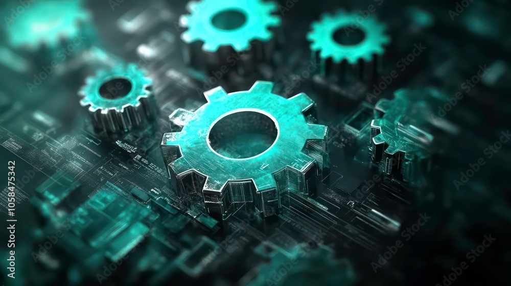 Poster rpa technology concept. gears icon on screen. business and industrial process automation