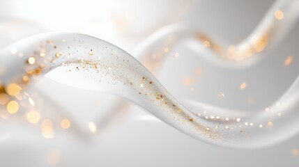 abstract background with gold glitter swirl on white marble texture with bokeh lights and sparkles