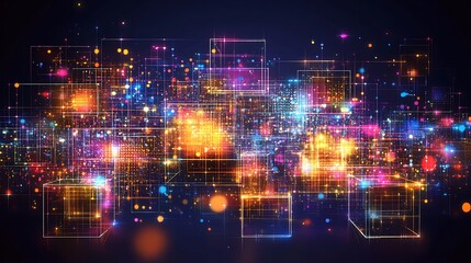 Fototapeta premium Abstract Digital Network with glowing lights Smooth Blue Background with Copy Space for Advertisements