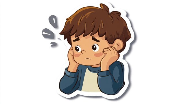 A worried boy with a concerned expression, holding his head in distress.