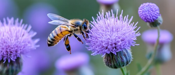 Bee on purple flower, nature close-up
