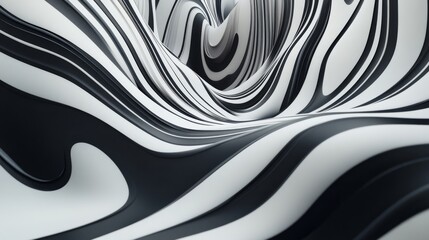 Obraz premium 2410_055.abstract alternating black and white stripes, flowing wavy lines creating an optical illusion, bold high-contrast pattern, smooth dynamic curves, hypnotic and distorted design, minimal