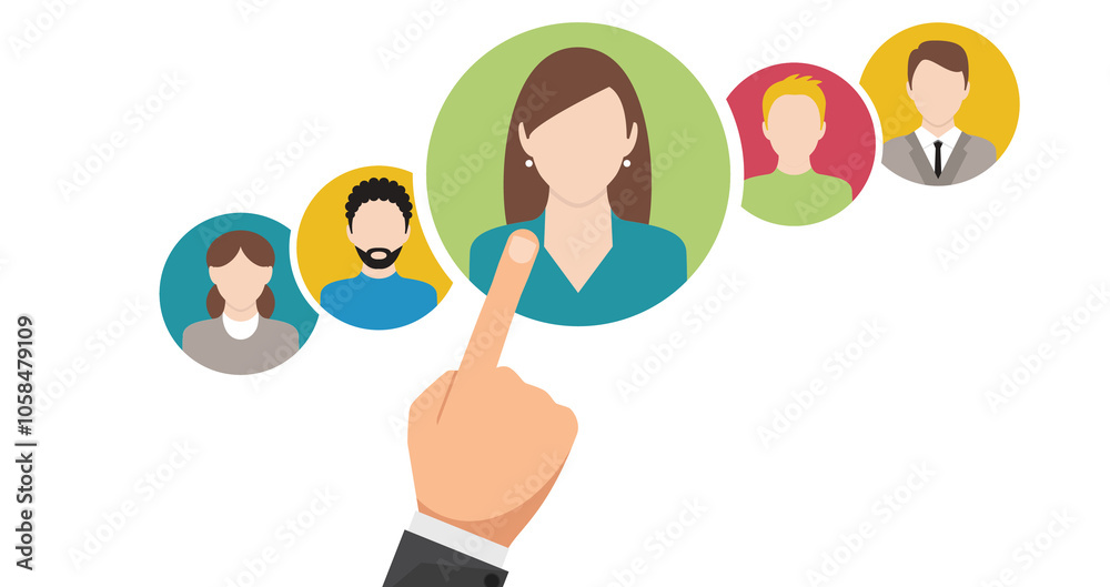 Poster business process management and automation concept with person moving wooden pieces on flowchart dia
