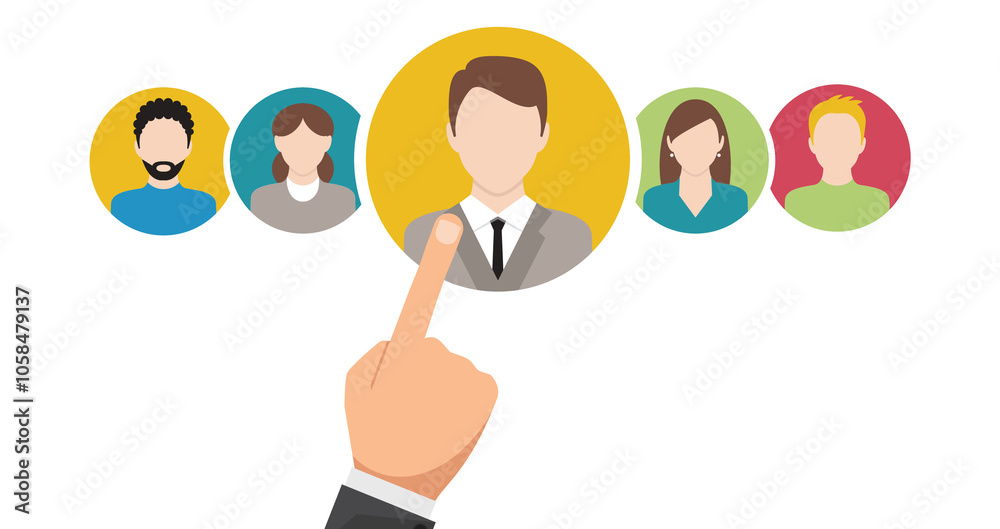 Poster business process management and automation concept with person moving wooden pieces on flowchart dia