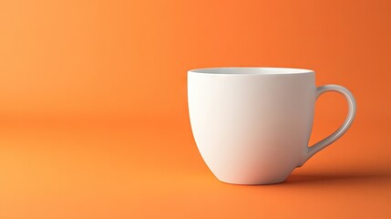 A blank coffee cup in a front view isolated on an orange background offers a simple yet engaging visual. This blank coffee cup can be utilized for various creative designs and concepts.