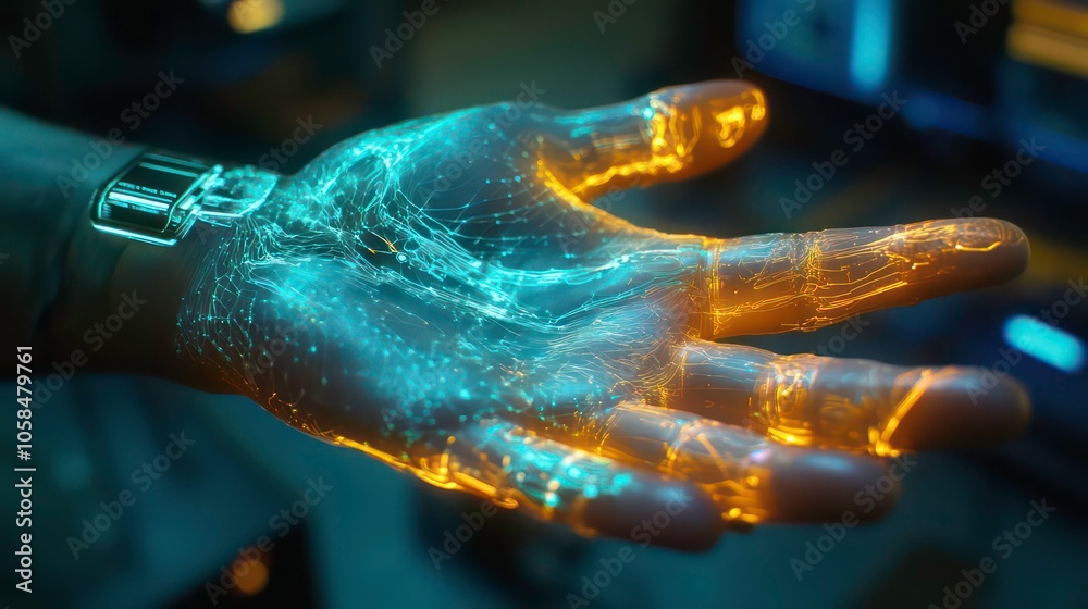 Aufkleber showing how cybernetic enhancements could enhance human abilities beyond natural limits with a futur