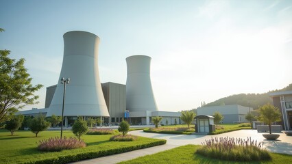 Fototapeta premium Modern Exterior of Power Plant under Clear Skies