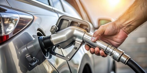 A hand holds the nozzle of a gas pump, fueling a vehicle, ready to hit the road.
