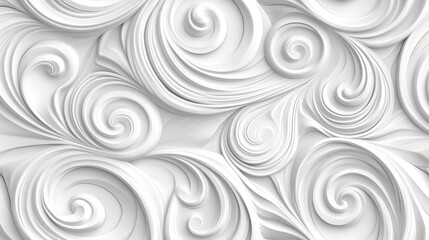 2410_041.white seamless abstract spirals, intertwined wavy lines, circular forms, smooth 3d textures, monochromatic design, layered geometric curves, minimalistic pattern, elegant flowing shapes,