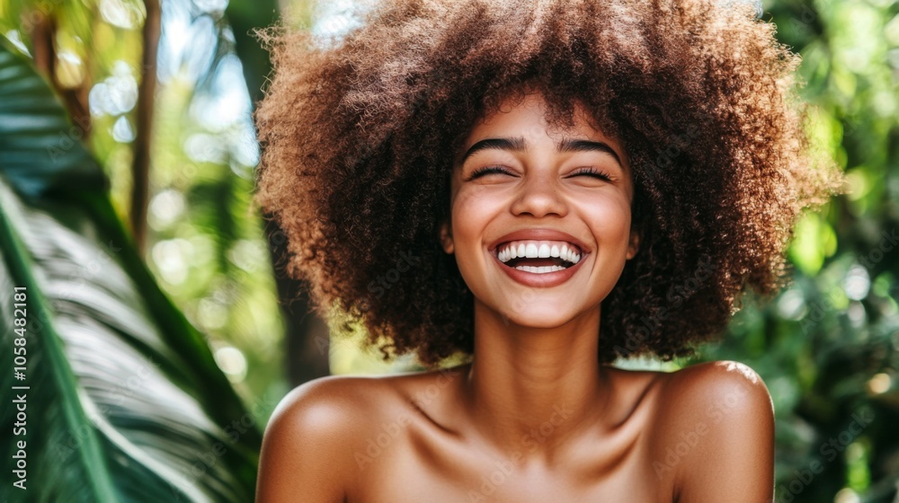 Wall mural joyful woman smiling in nature