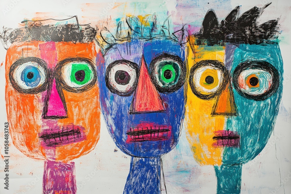 Poster Three colorful characters showing different personalities and emotions