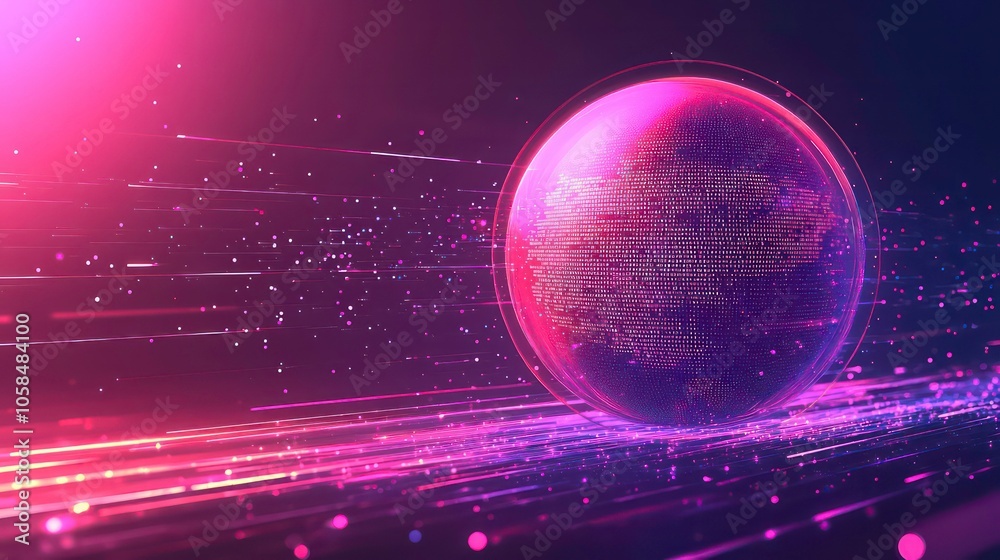 Aufkleber a futuristic sphere surrounded by vibrant light trails and particles.