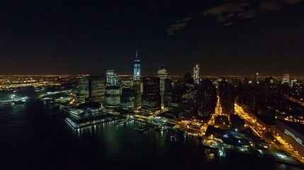 Obraz premium Aerial panorama of Jersey City skyline at night