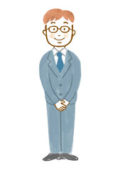 真面目そうなスーツ姿の男性の手描きイラスト