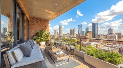 Modern balcony overlooking vibrant chicago skyline on sunny day