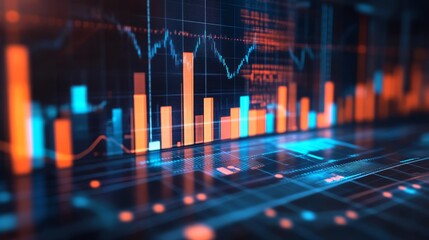A dynamic digital visualization of data presented through colorful bars and lines, illustrating trends and analysis in a tech-inspired design.