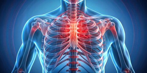 Detailed Anatomical Illustration of the Human Rib Cage and Shoulder, Highlighting the Complex Bone Structure and Interconnectedness of the Upper Body